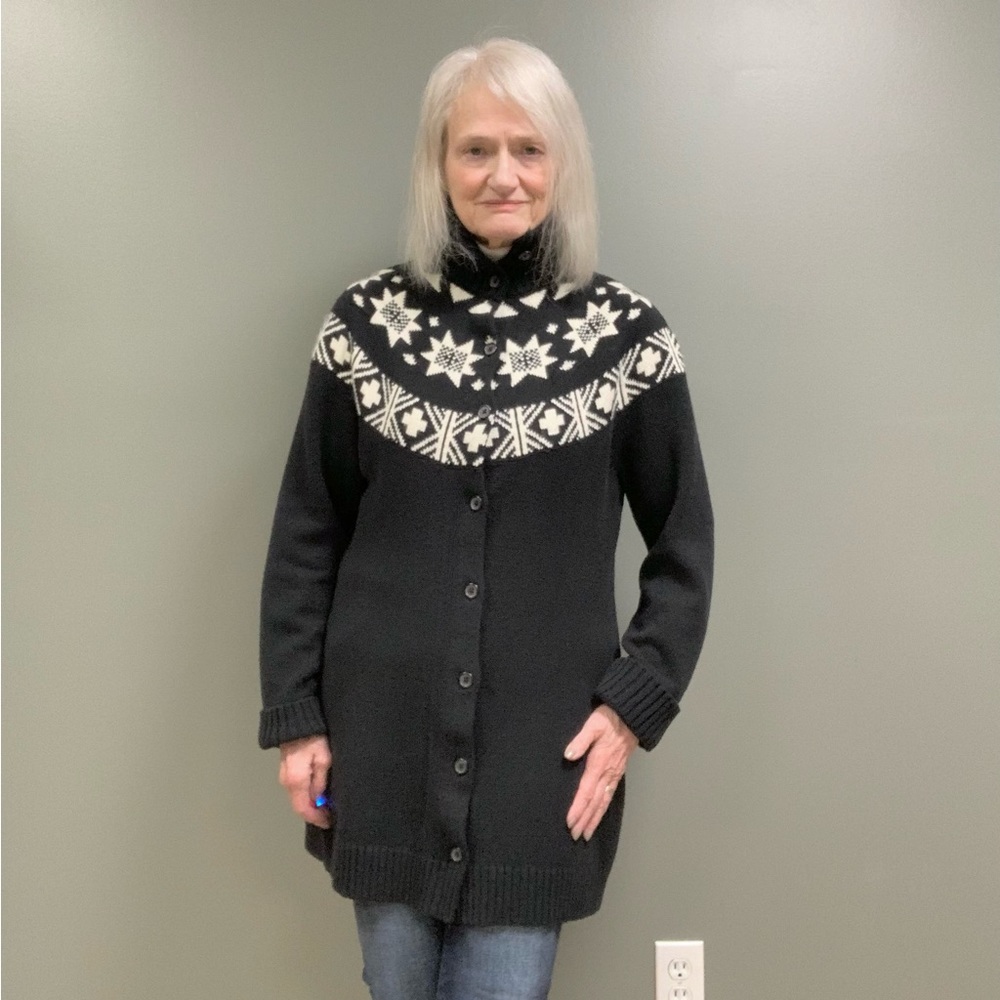 American Living Black White Nordic Fair Isle Button Front Cardigan Sweater XL